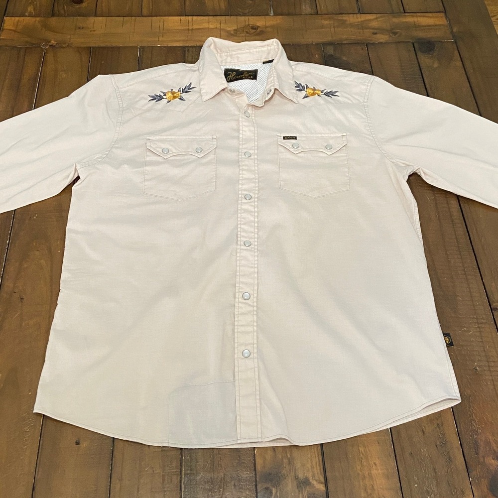 Howler Brothers Gaucho Snapshirt Tan Embroidered Western Pearl Snap Mens Medium